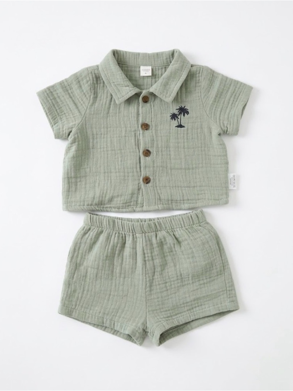 Kids Sage Green Gauze Button-Front Shirt Set